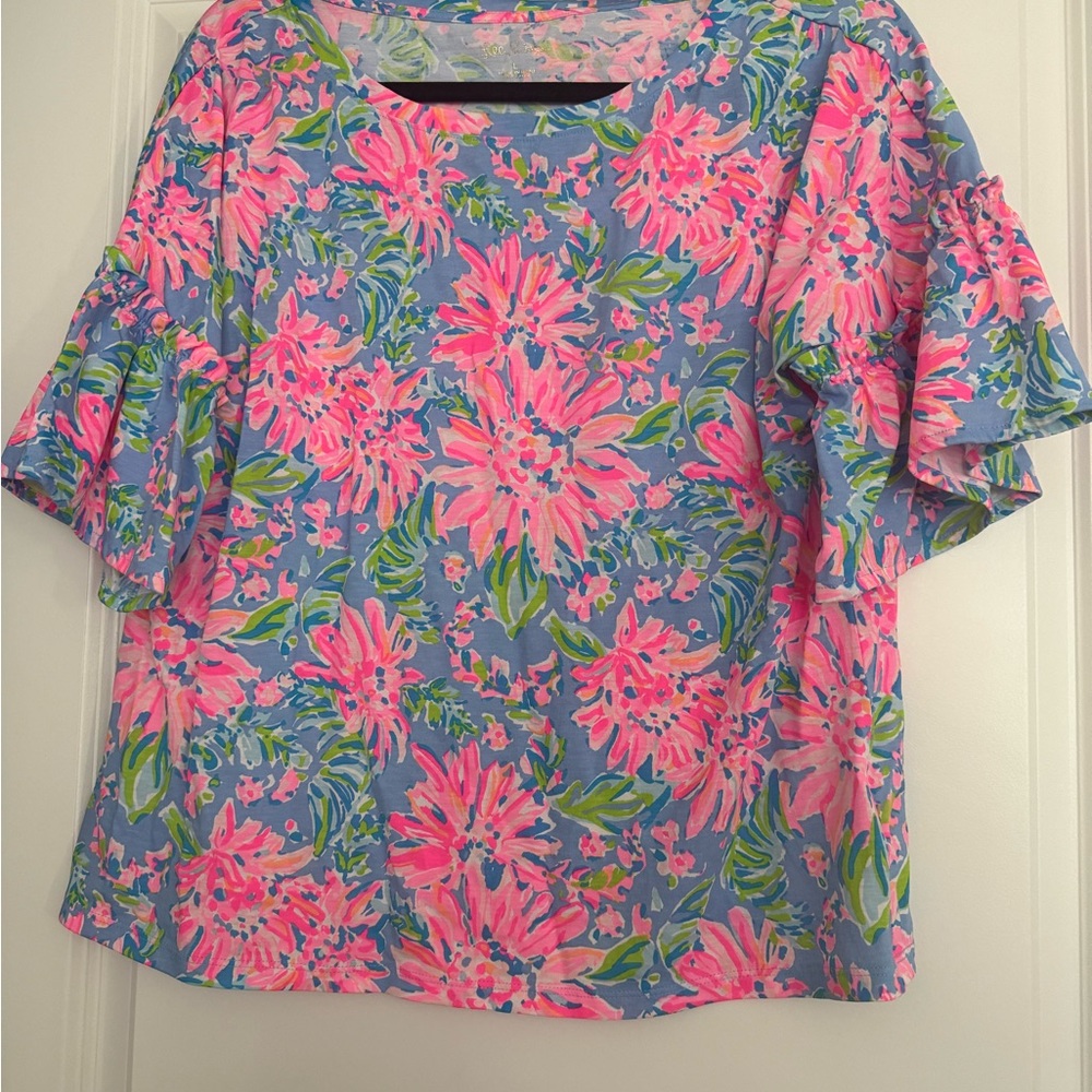 Lilly Pulitzer Pink and Blue Floral Blouse